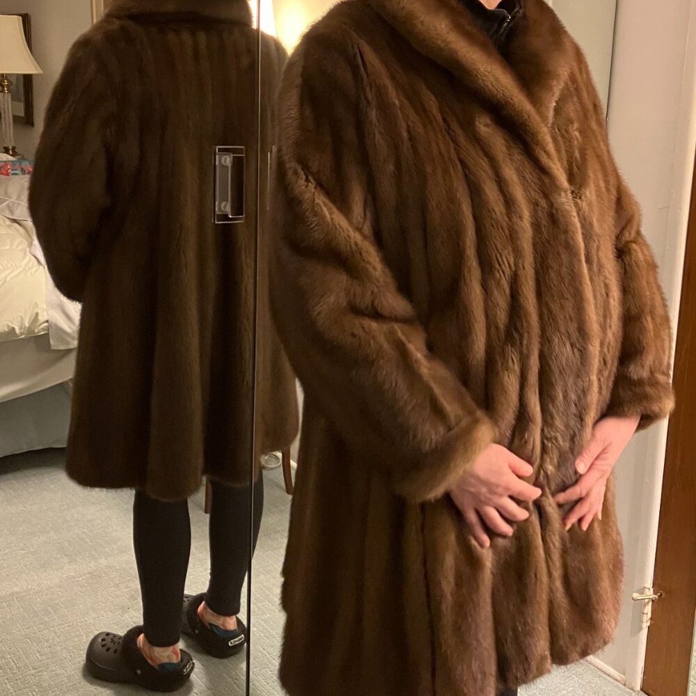 Vintage Lunamarine Real Mink Fur 3/4 Length Coat, Brown, Arista Furs - Picture 3 of 10
